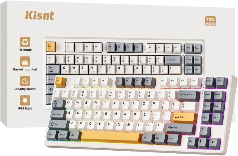 Kisnt Wireless Mechanical Keyboard,Gasket Mounted with Creamy Sound,Bluetooth/2.4GHz/USB-C,Custom Hot Swappable,RGB Backlit,75% Compact Layout for Gaming/Typing/Win/Mac/PC (Retro Beige,Linear Switch) - Image 1